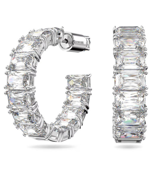 Swarovski <br>Anneaux d'oreilles Matrix<br>Taille octogonale, Blanches, Métal rhodié