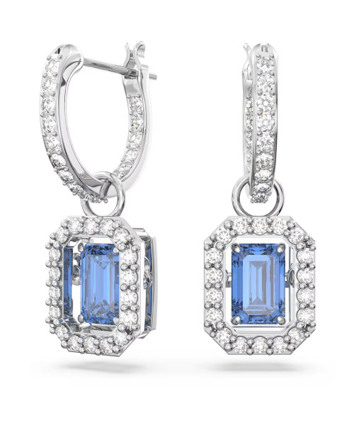 Swarovski <br>Pendants d'oreilles Una<br>Taille octogonale, Bleues, Métal rhodié