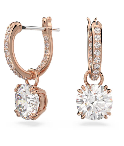 Swarovski <br>Pendants d'oreilles Stilla<br>Taille ronde, Blanches, Placage de ton or rosé