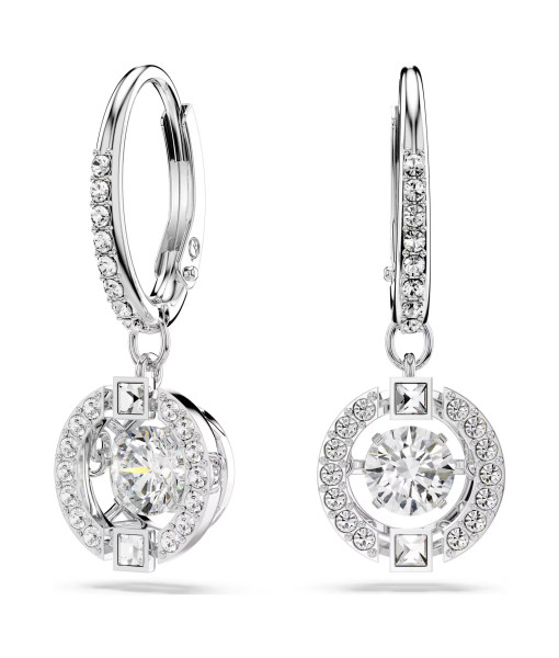 Swarovski <br>Pendants d'oreilles Una<br>Taille ronde, Blanches, Métal rhodié