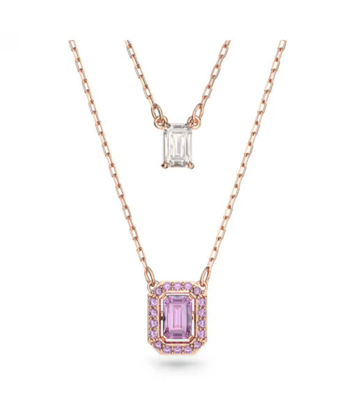 Swarovski <br> Collier multi rangs Una <br> Taille octogonale, Violet, Placage de ton or rosé