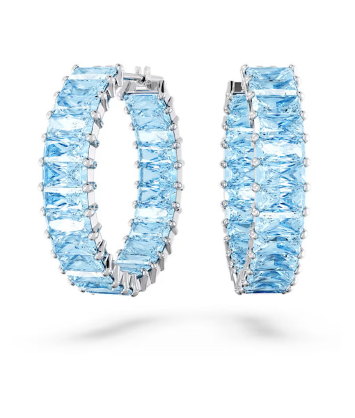 Swarovski <br> Anneaux d'oreilles Matrix <br> Taille baguette, Bleues, Métal rhodié