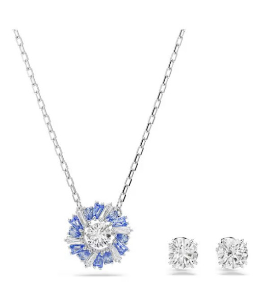 Swarovski <br> Parure Idyllia <br> Tailles variées, Fleur, Bleu, Métal rhodié