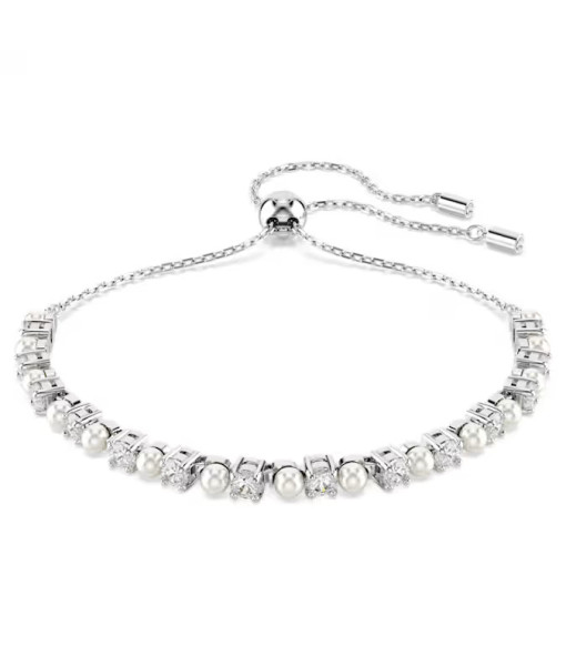 Swarovski <br>Bracelet Matrix<br>Perle de cristal, Taille ronde, Blanc, Métal rhodié