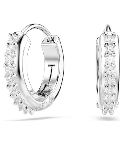 Swarovski <br>Anneaux d'oreilles Matrix<br>Taille ronde, Blanches, Métal rhodié