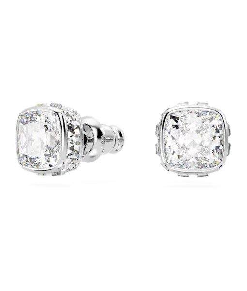 Swarovski <br>Clous d'oreilles Birthstone<br>Taille Carré, Avril, Blanches, Métal rhodié