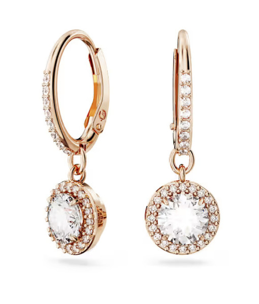 Swarovski <br> Pendants d'oreilles Una Angelic <br> Taille ronde, Pavé, Blanches, Placage de ton or rosé