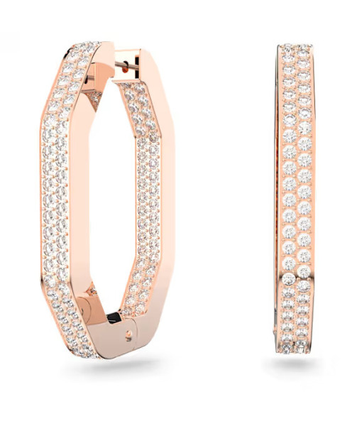 Swarovski <br> Anneaux d'oreilles Dextera <br> Forme octogonale, Larges, Blanches, Placage de ton or rosé