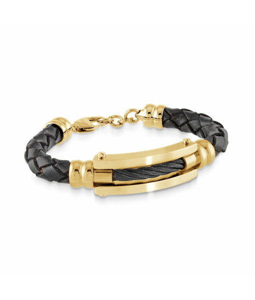 Italgem Steel <br>BRACELET EN CUIR NOIR CÂBLE