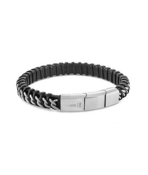 Italgem Steel <br> BRACELET EN CUIR ET MAILLE GOURMETTE 8MM