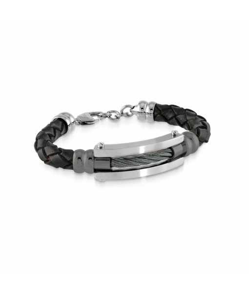 Italgem Steel <br> BRACELET EN CUIR NOIR CÂBLE