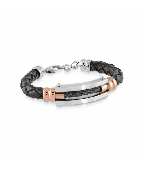 Italgem Steel <br> BRACELET EN CUIR NOIR CÂBLE