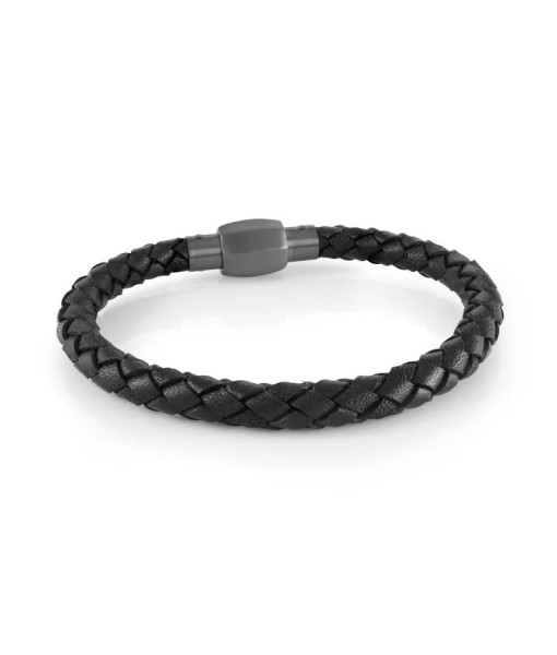 Italgem Steel <br> BRACELET EN CUIR MÉTALLIQUE À FERMOIR TORSADÉ