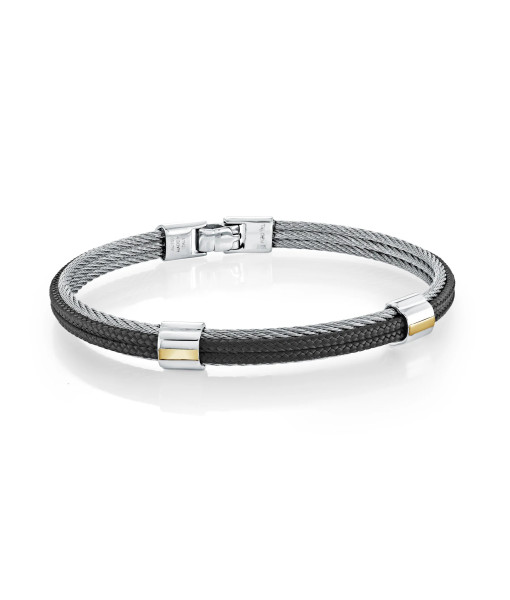 Italgem Steel <br>18K Accent 3 Row Cable Cord Bangle Bracelet