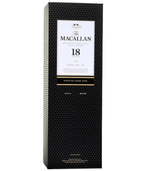 The Macallan Sherry Oak Dix-Huit Ans Highlands Single Malt<br>Whisky écossais   |   750 ml   |   Royaume Uni  Écosse