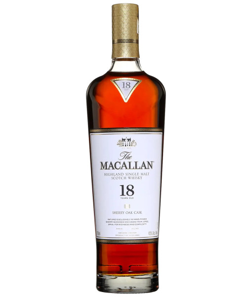 The Macallan Sherry Oak Dix-Huit Ans Highlands Single Malt<br>Whisky écossais   |   750 ml   |   Royaume Uni  Écosse